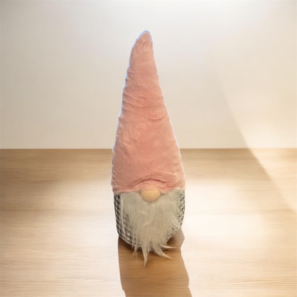 NEW Christmas Gnome Pink Grey White Beard Door Stopper Holiday Decor Plush